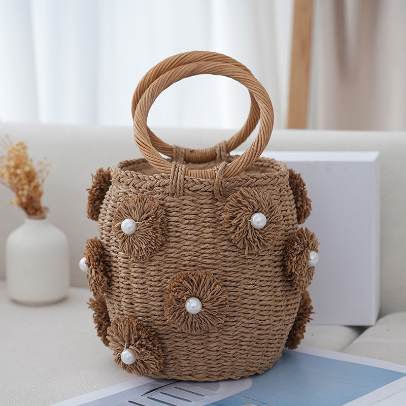 Women's Hand Handmade Woven Pearl Round Bracelet Women's Handbag