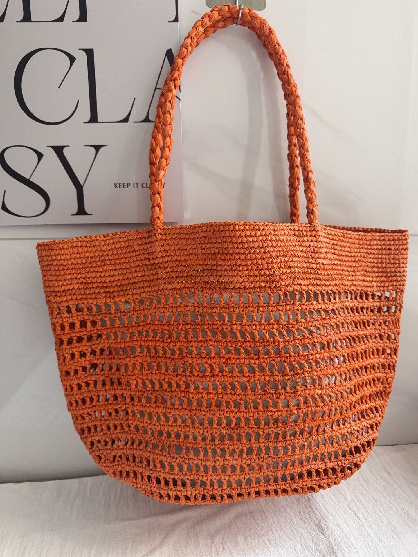 Women's Summer Natural Raffia Hand Crochet Hollow Handmade Woven Seaside Women's Shoulder Bag