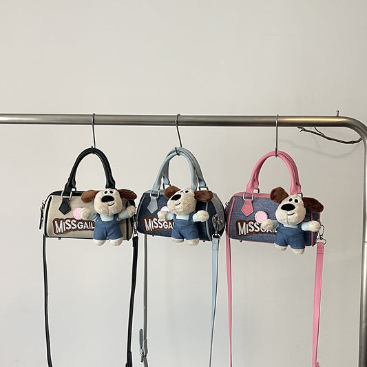 Women's Cartoon Doll Decorative Jeans Contrast Color Bags