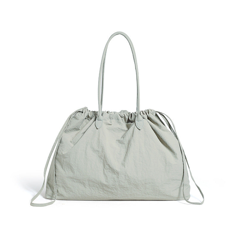 Large Capacity Nylon Lightweight Drawstring Pull String Commute Women's Shoulder Bag