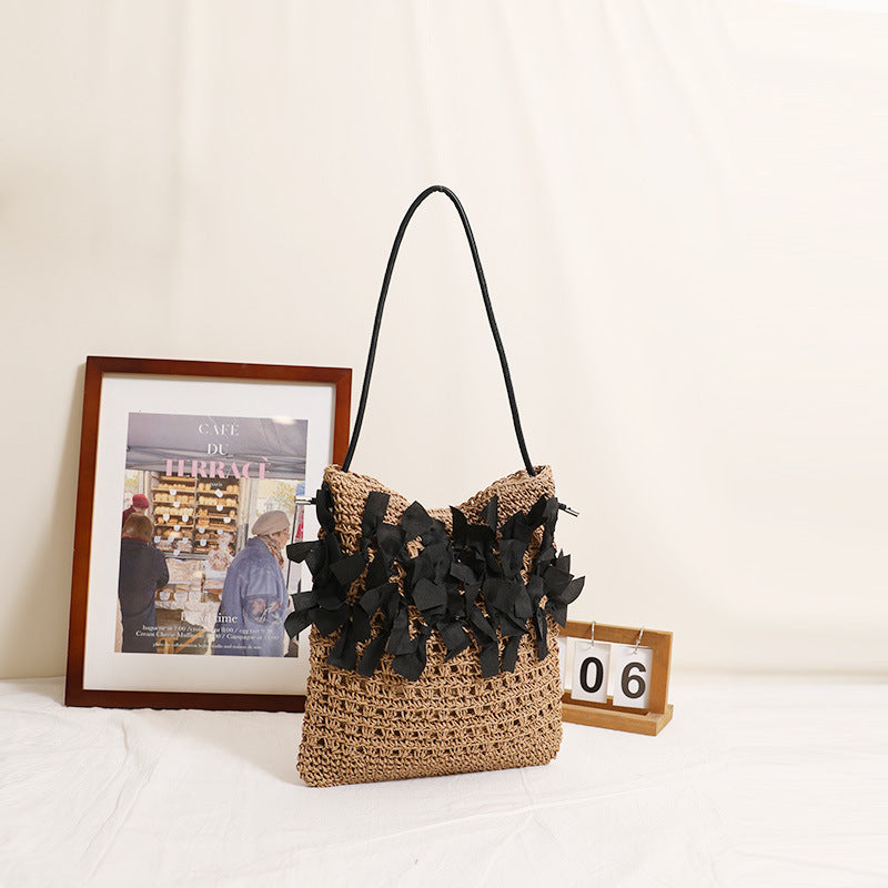 Women's Mori Style Fashion Bowknot Straw Hollow Woven Seaside Vacation Bags