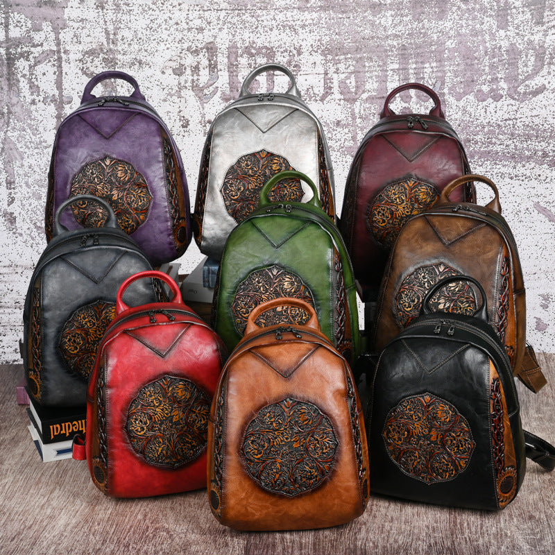 Women's Retro National Style Embossed Large Capacity High Practical Women's Backpack