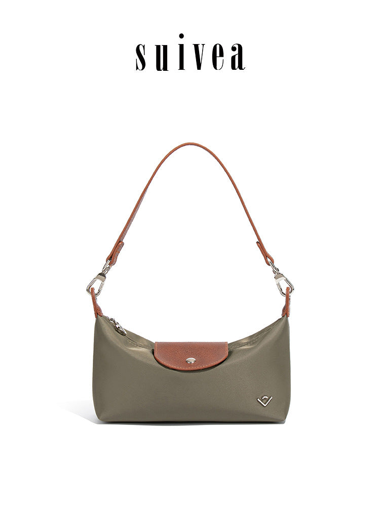 Women's Color Contrast Patchwork Nylon Flip Dumpling Lunch Underarm Bag