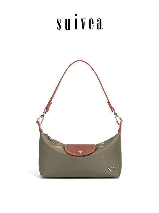 Women's Color Contrast Patchwork Nylon Flip Dumpling Lunch Underarm Bag