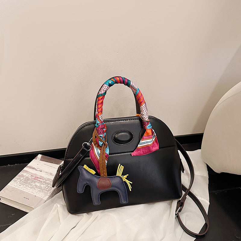 Women's Shell Cowhide Bowling Portable Zippered Women's Handbag