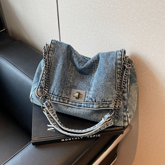 Women's Retro Denim High-grade Chain Large Capacity Bags