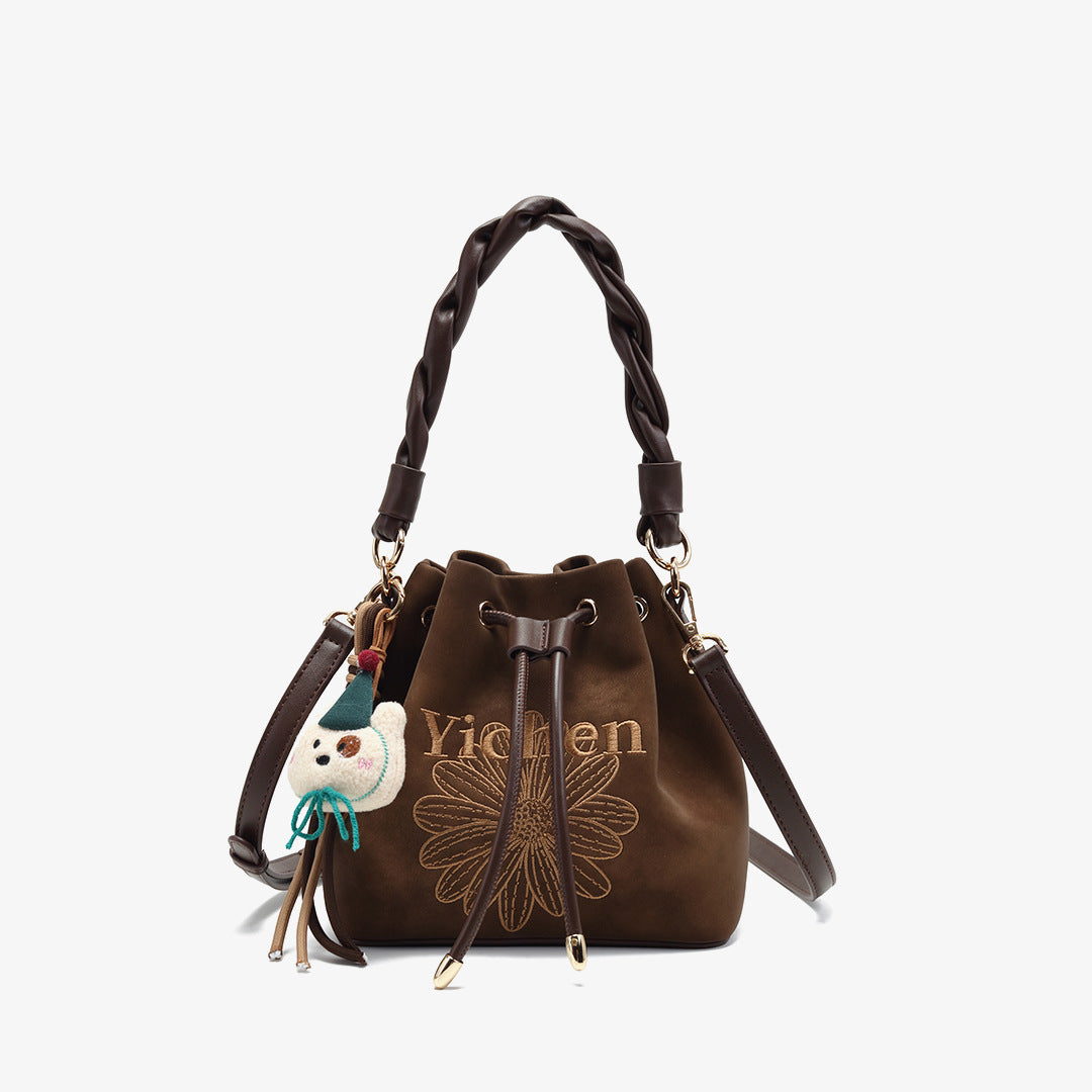 Trendy Color Twist Hand-held Pleated Carrying Bucket Bag