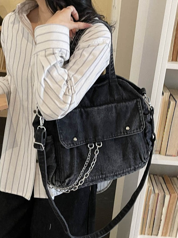 Women's Korean Washed-out Denim Versatile Large Capacity Tote Bag