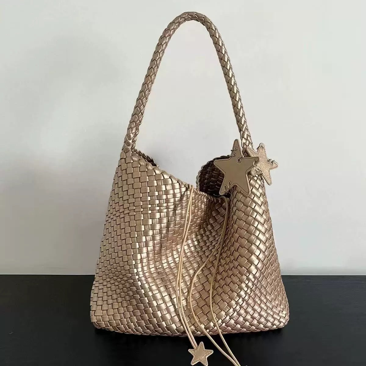 Large Capacity Genuine Leather Gold Portable Bags