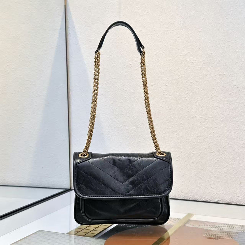 Medium Oil Wax Cowhide Poplar Wood Commuter Underarm High Sense Shoulder Bags