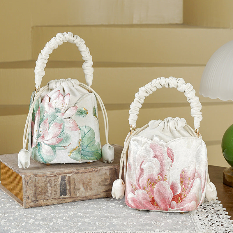 Lotus Peony Embroidered National Style Cheongsam Mini Women's Handbag