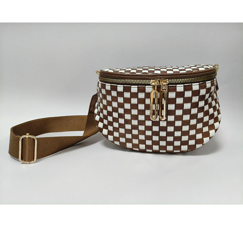 Hand-woven Chessboard Grid Fashion One Saddle Bags