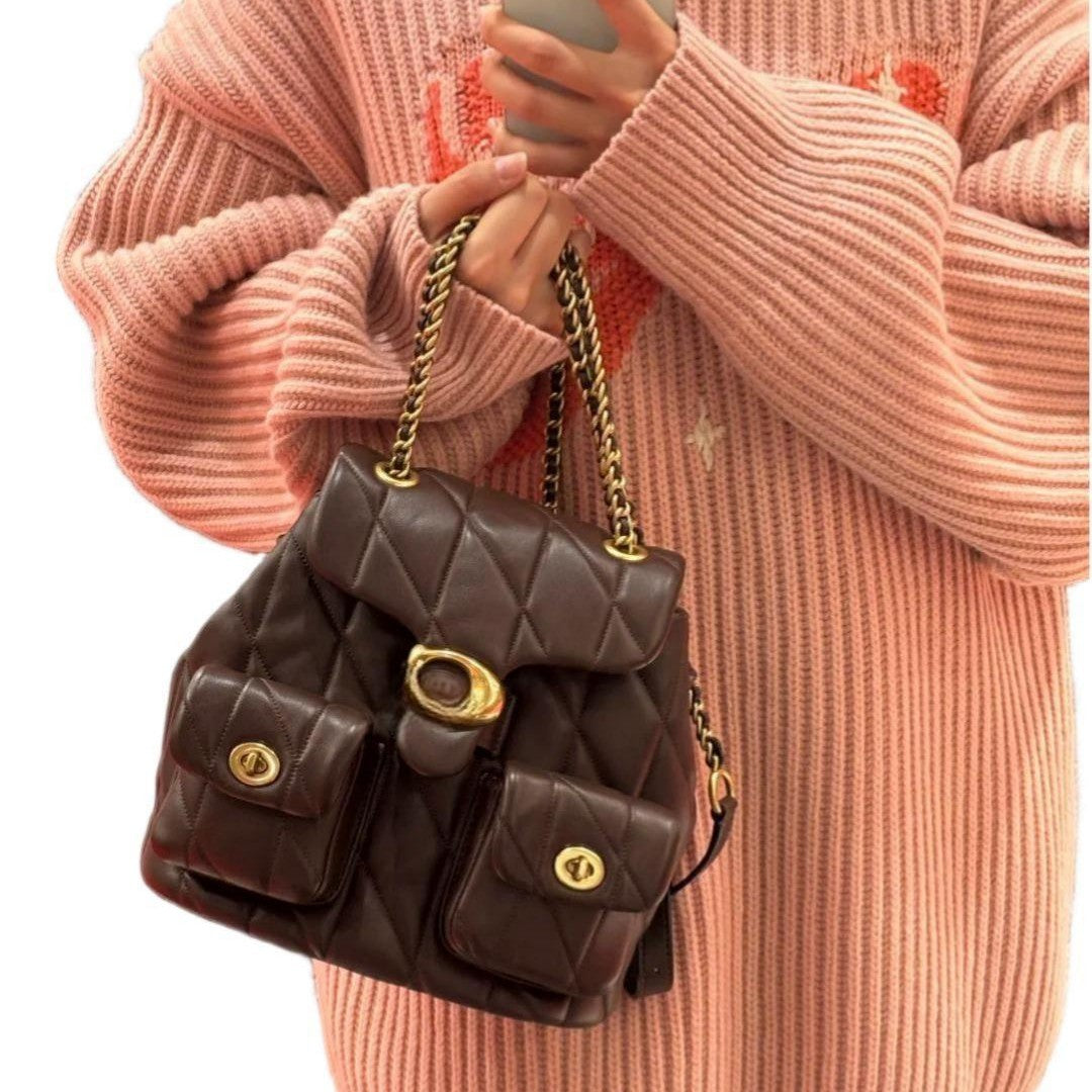 Home Classic Style Lambskin Stitching Drawstring Rhombus Women's Backpack