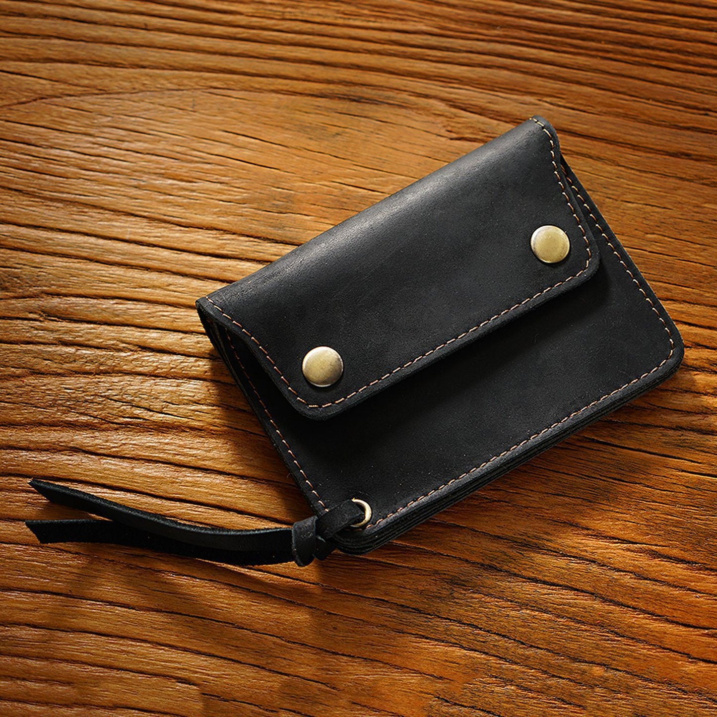Simple Handmade Genuine Leather Short Vintage Crazy Horse Zipper Card Pack Card Sleeve