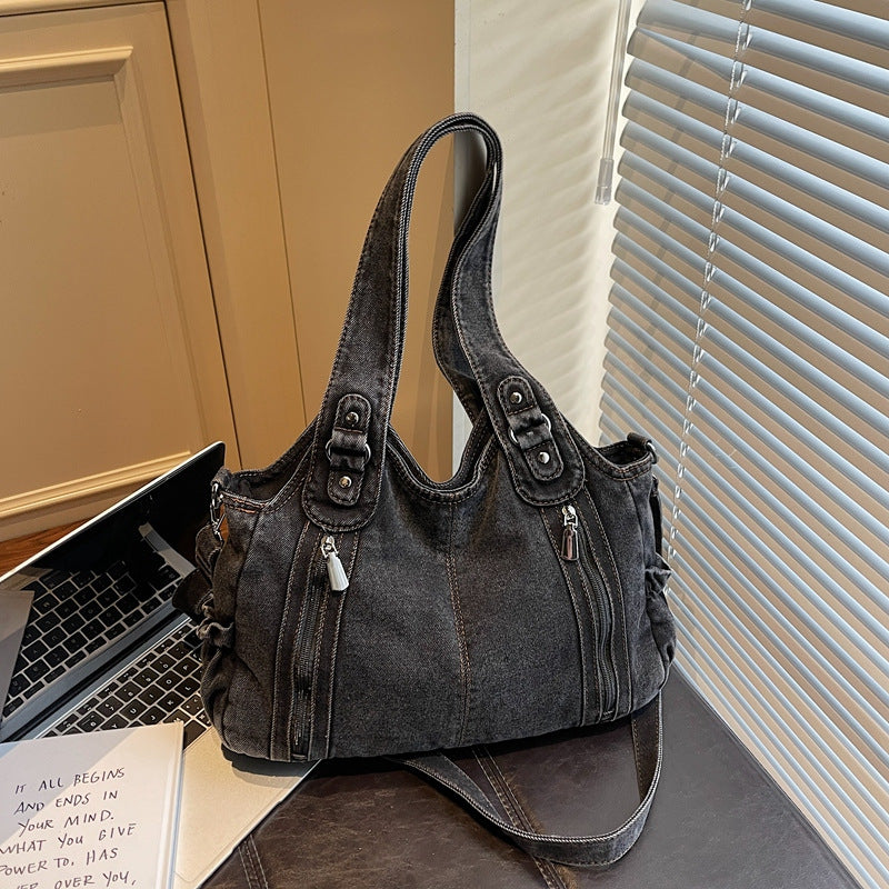 Women's Denim Retro Large Capacity Underarm Fashion Tote Bag