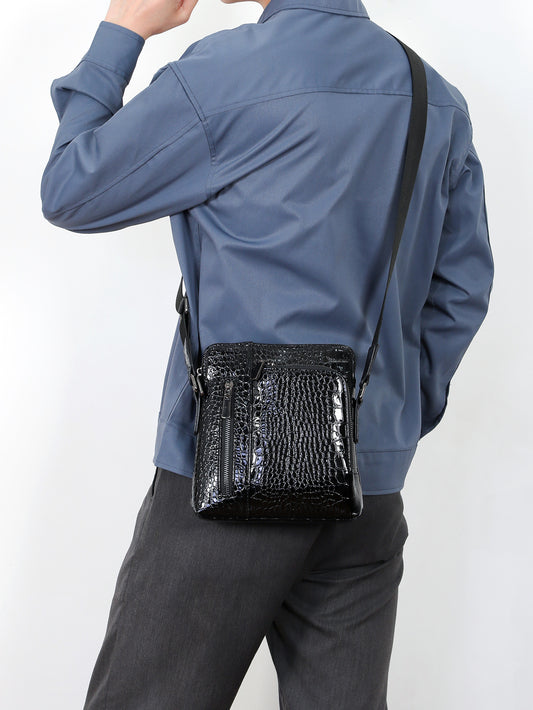 Men's Fashion Crocodile Pattern Soft Leather Business Commute Simple Men's Bags
