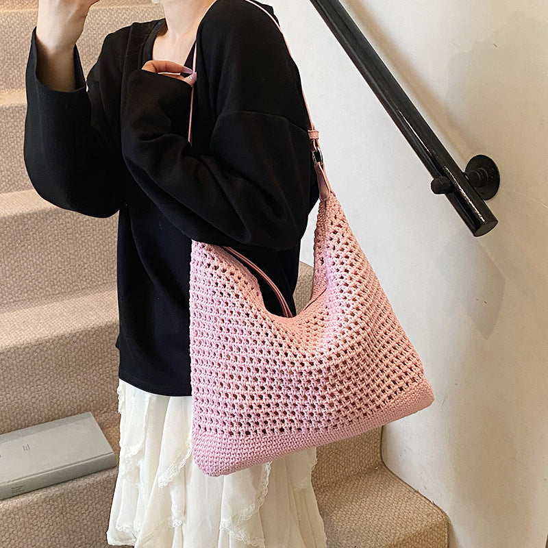 Women's Style Underarm Large Capacity Summer Seaside Vacation Leisure Woven Tote Bag