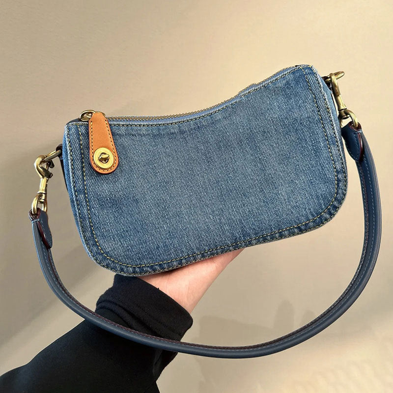Denim Blue Baguette High Sense Mahjong Underarm Bag