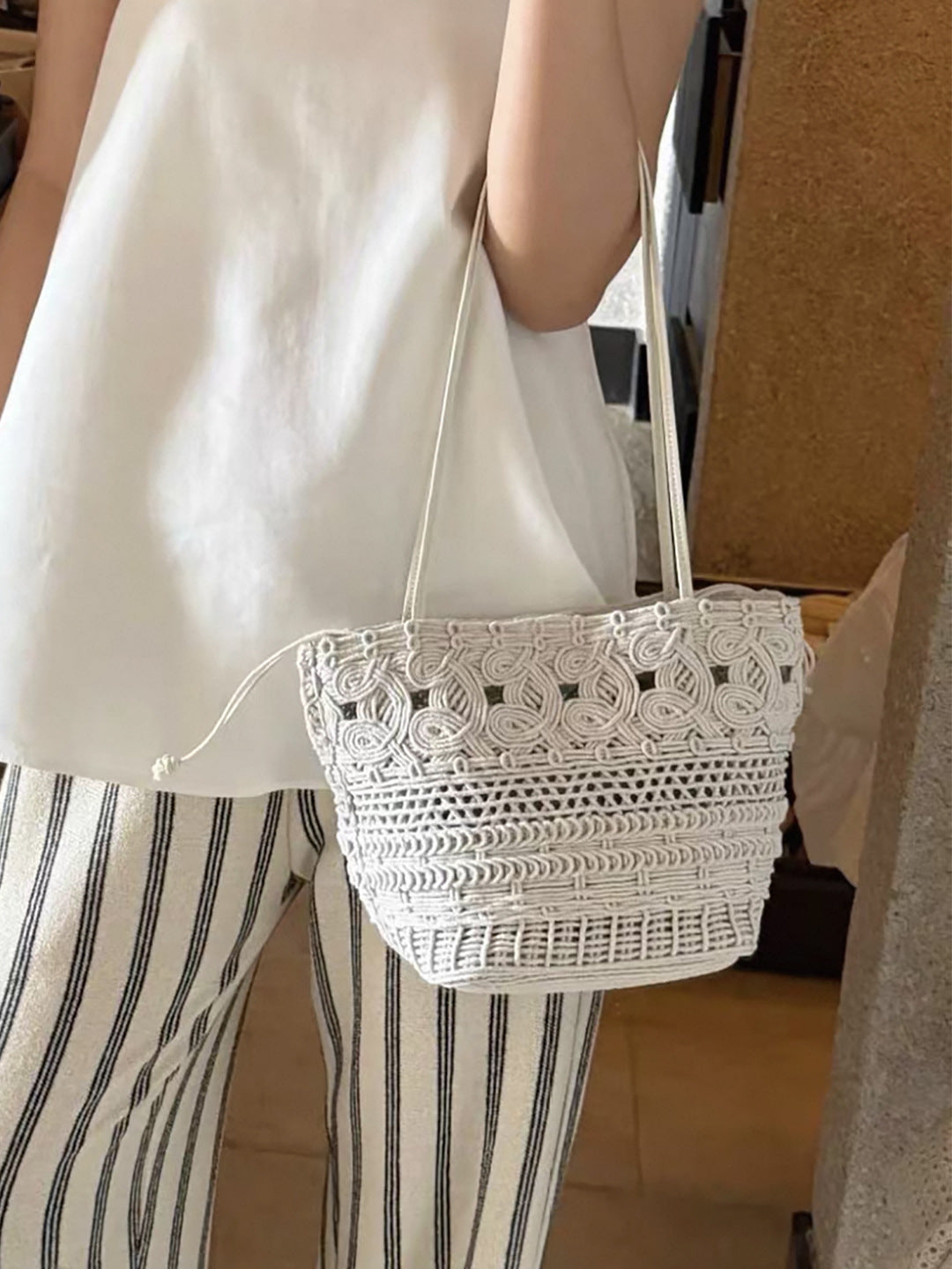 Women's Vacation Style Hollow Design Woven Vegetable Basket Tote Bags