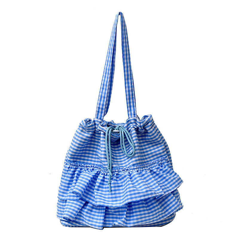Women's Trendy Plaid Korean Style Fashion Large Capacity Canvas Tote Bags