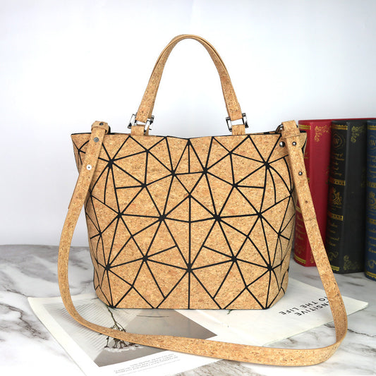 Wood Series Geometric Diamond Pattern Personality Large Capacity Bark Bags