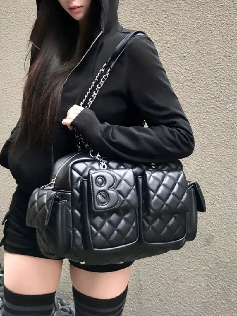 Rhombus Retro Motorcycle Large Capacity Simple Women's Shoulder Bag