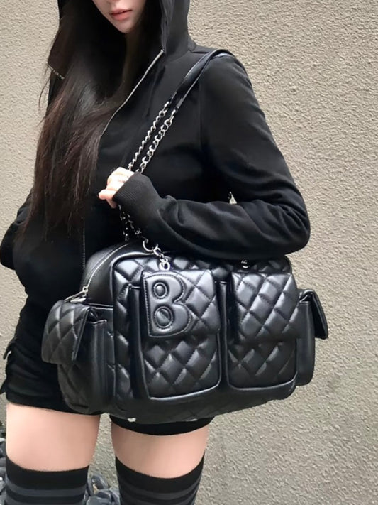 Rhombus Retro Motorcycle Large Capacity Simple Women's Shoulder Bag