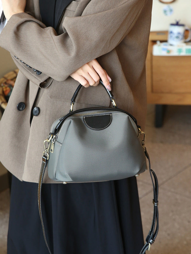Women's Cloth With Leather Double Zipper Large Handbags