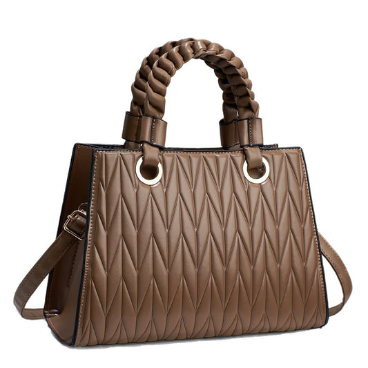 Women's Leaf Pattern Advanced Texture Solid Color Practical Handbags