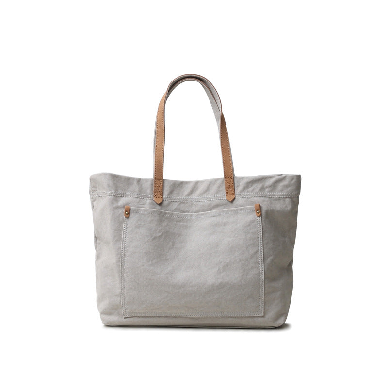 Women's & Men's Artistic Retro Cowhide With Canvas Women's Shoulder Bag