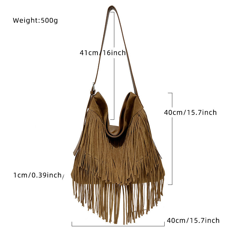 Women's Double-sided Veet Tassel Large Capacity Lazy Handbags