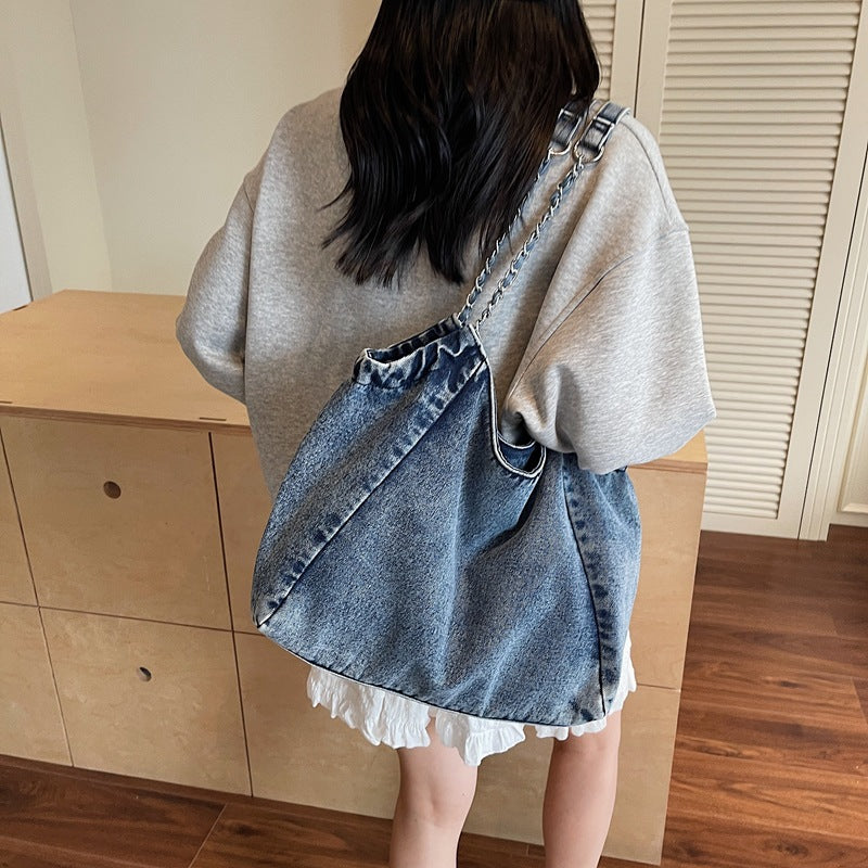 Women's Denim Fashion Chain Large Capacity Commuter Bags