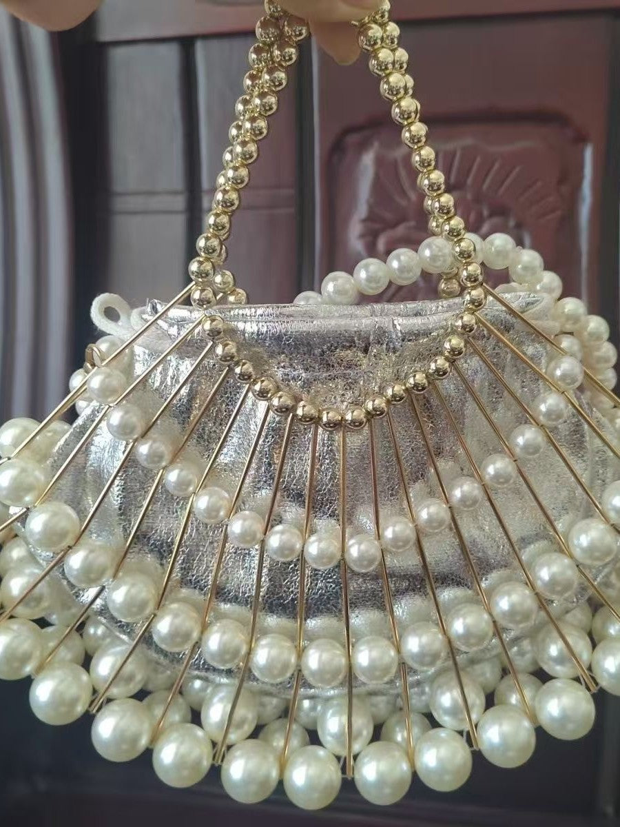 Women's Copper Tube Beaded Fan-shaped Dinner Clutch Handbags