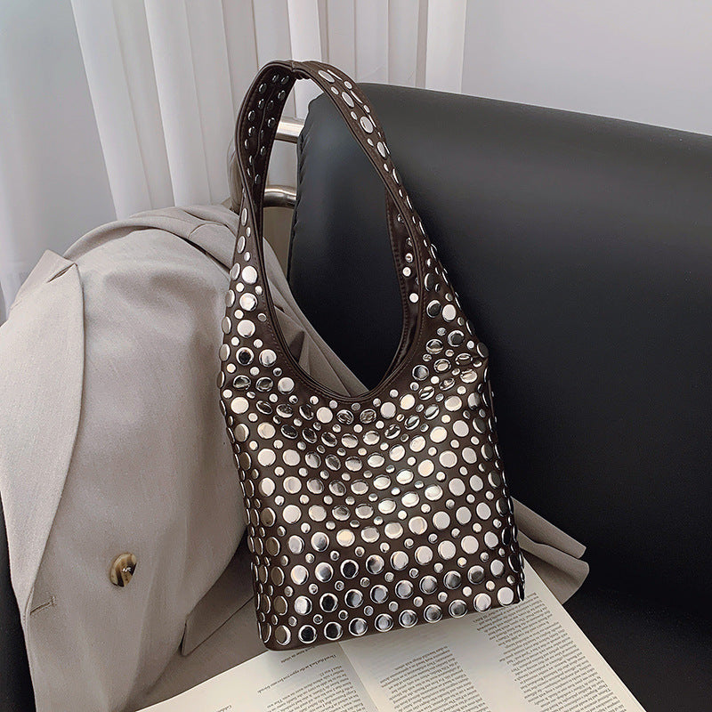 Beautiful Women's Underarm Punk Rivet Inlaid Tote Bag