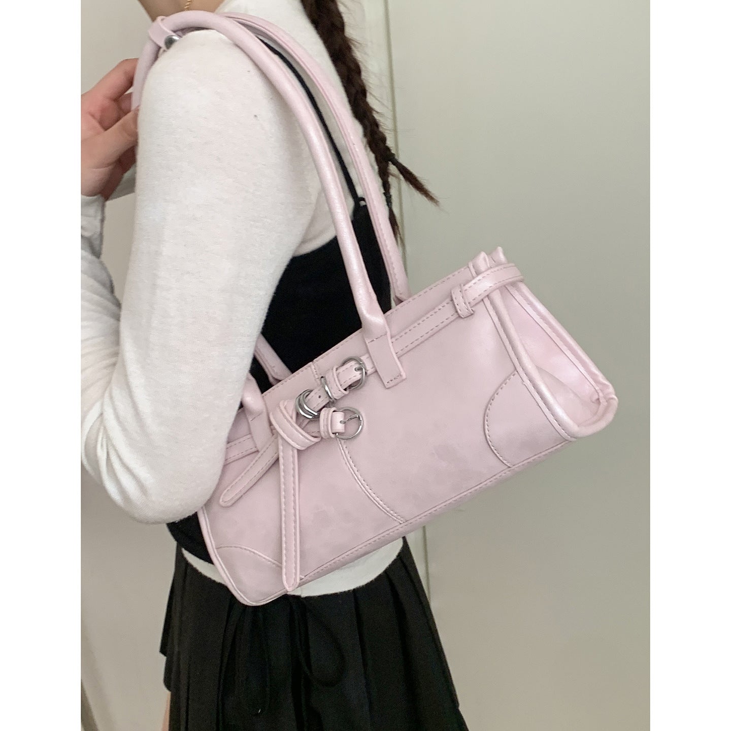 Women's Korean Style Niche Pink Portable Spring Fashion Commuter Underarm Bag