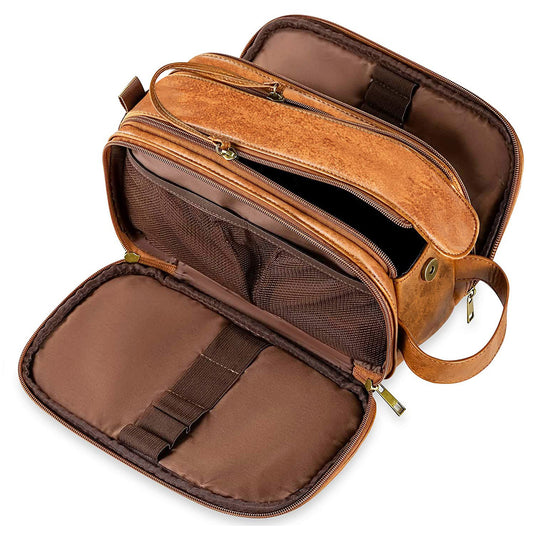 Men's Leather Wash Large Capacity Portable Retro Makeup Bag
