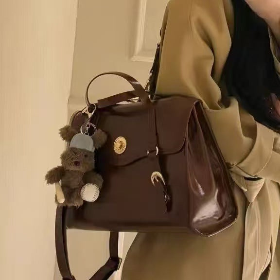 Simple Retro Portable Oil Wax Leather Versatile High Sense Handbags