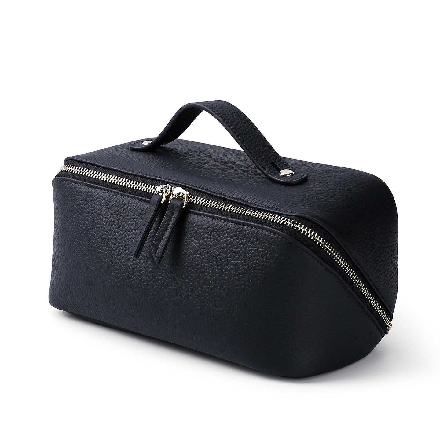 Women's Large Capacity First Layer Cowhide Zipper Storage Real Leather Makeup Bag