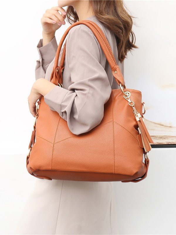 Women's Soft Leather Fashion Trendy Patchwork Big Shoulder Bags