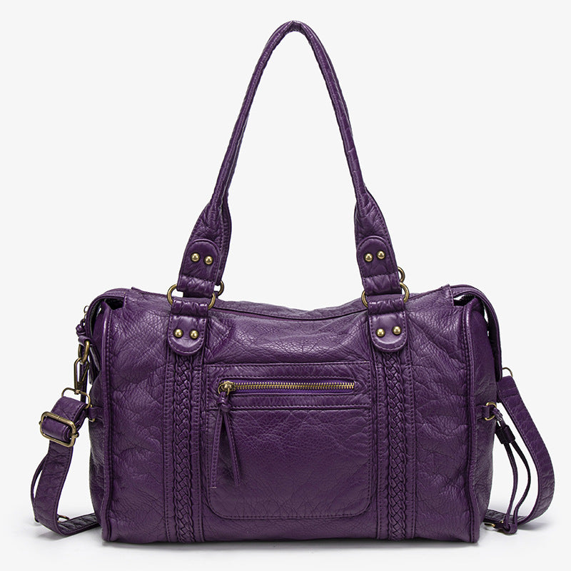 Women's French Retro Motorcycle Large Capacity Washed Tote Bags