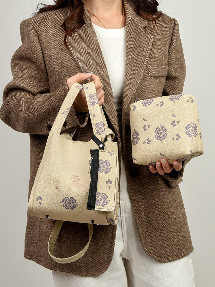 Women's Capacity Commuter Design Sense National Style Printing Bucket Bag