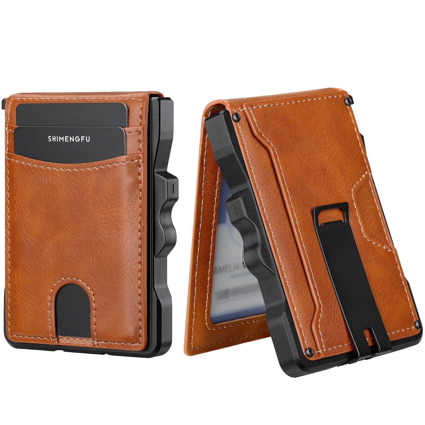 Men's Automatic Metal Advanced Folding Leather Carbon Card Pack Card Sleeve