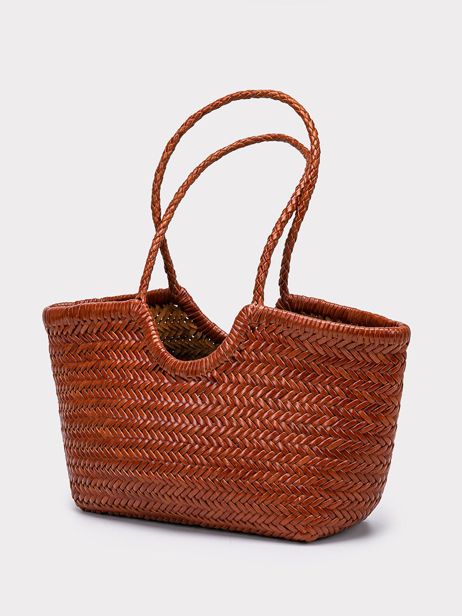 Woven Vintage First Layer Cowhide Vegetable Basket Tote Bag