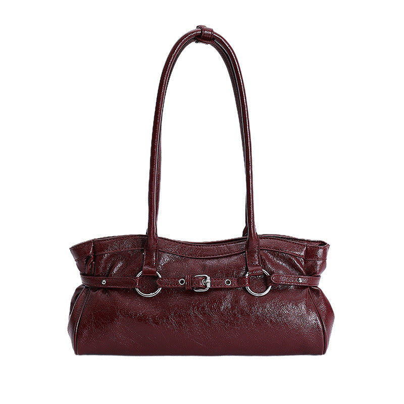 Women's Retro Style Niche Motorcycle Portable Baguette Commuting Shoulder Bags