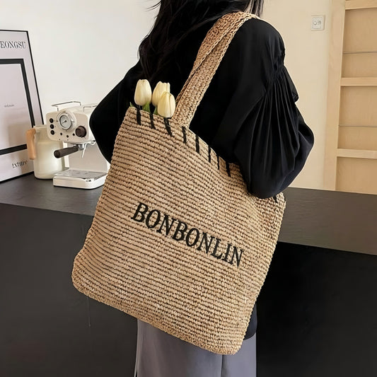 Women's Embroidered Straw Seaside Leisure Hand-woven Large Capacity Vacation Bags