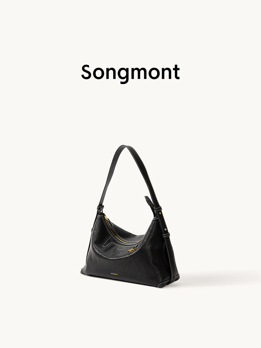 Women's Series Shallow Carpetbag Vegetable Tanning Leather Commuter Dumpling Underarm Bag