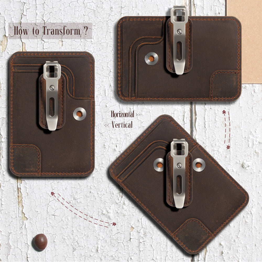 Genuine Leather Crazy Horse Work Bus Access Card Holder
