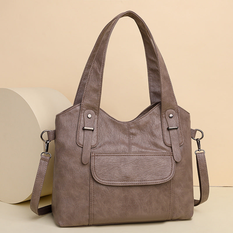 Women's Leather Textured Large Capacity Commuter Simple Retro Bags