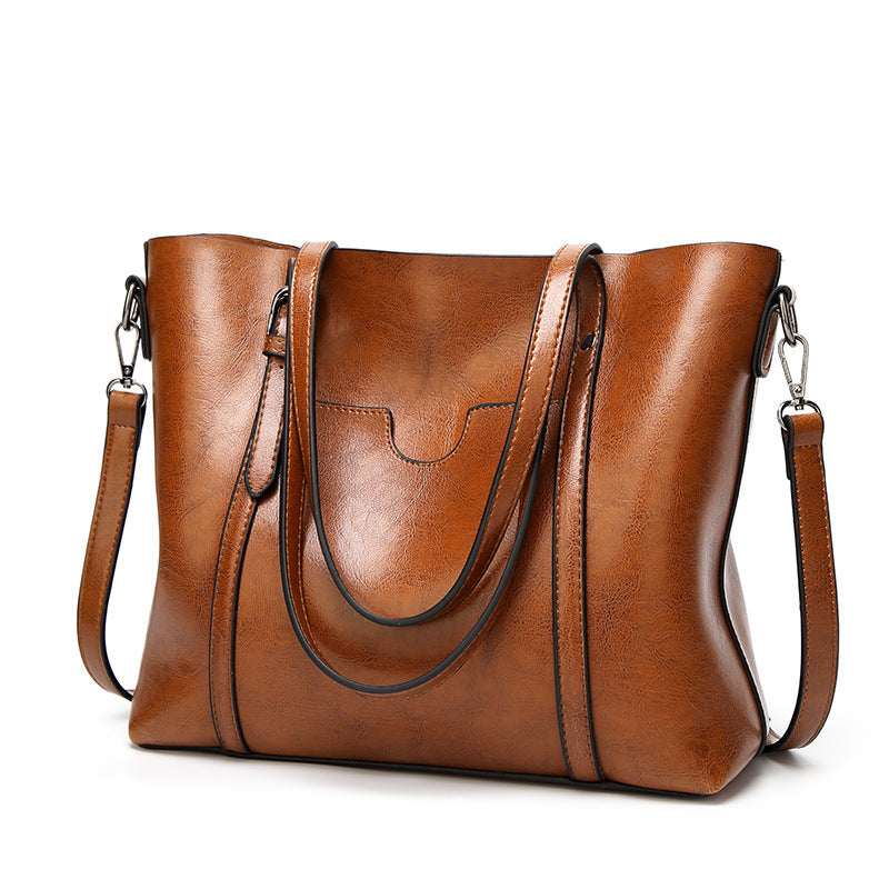 Women's Tide Fashion Oil Wax Leather Portable Tote Bag