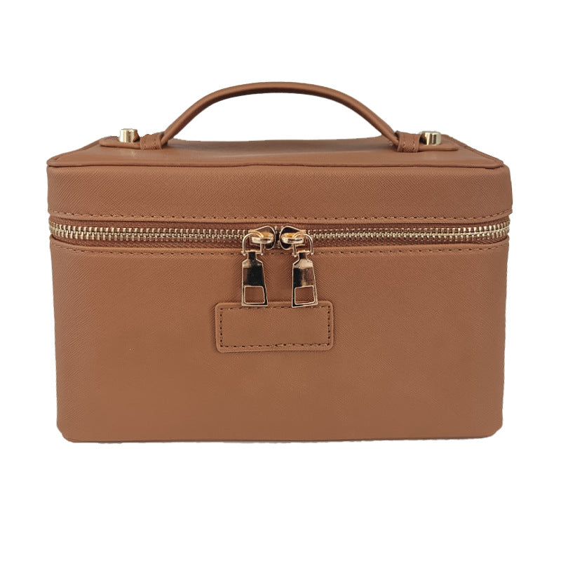 Cross Pattern Leather Golden Hardware Portable Beauty Storage Skin Makeup Bag